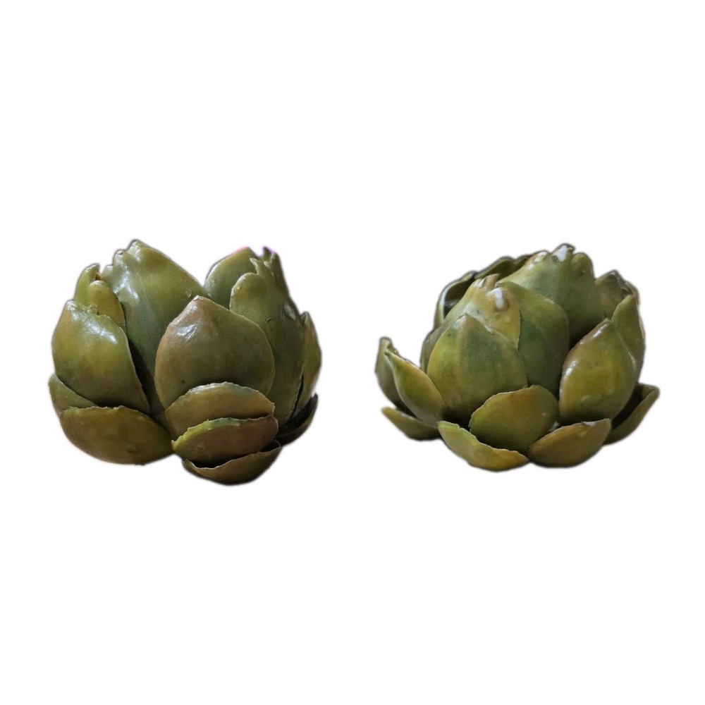 Set of 2 Green‎ Resin Artichoke Candle Holders Vegetable  Goblincore Cottagecore